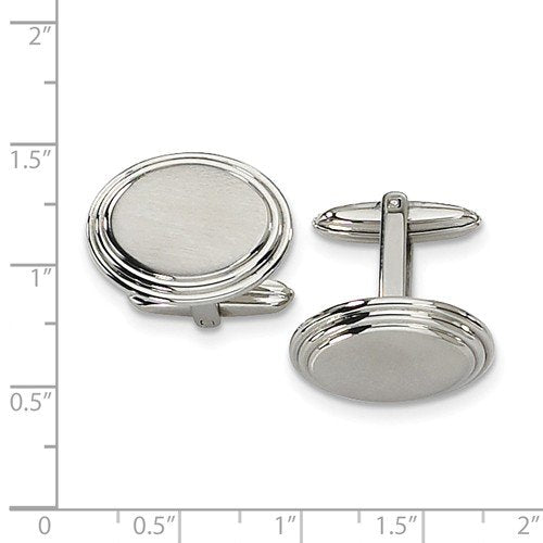 Stainless Steel Round Satin-Brushed Cuff Links, 15X21MM