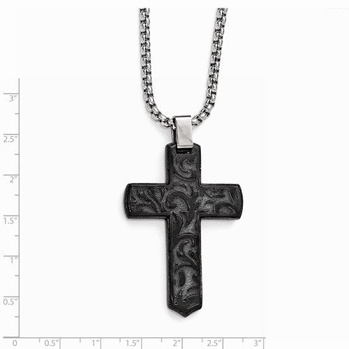 Edward Mirell Black Titanium Casted Cross Pendant Necklace, 20"