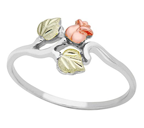 Slim-Profile Rose Ring, Sterling Silver, 12k Green and Rose Gold Black Hills Gold Motif