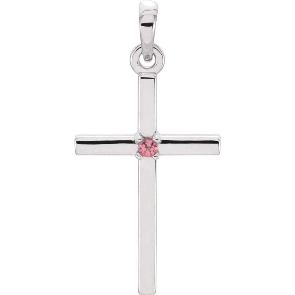 Platinum Pink Tourmaline Inset Cross Pendant (22.65x11.4MM)