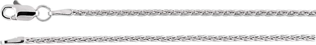 1.5mm 14k White Gold Wheat Chain Bracelet, 7"