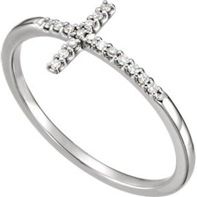 Diamond Sideways Cross Rhodium Plated 14k White Gold Ring, Size 5