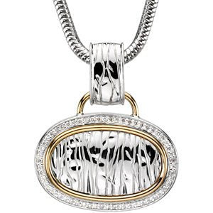 Diamond Oval Elephant Skin Design Pendant Necklace, 14k Yellow Gold and Sterling Silver Necklace, 18" (1/3 Ctw)