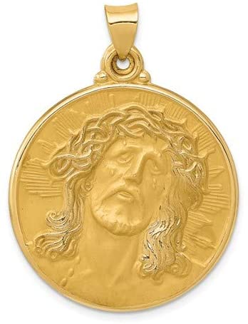 14k Yellow Gold Satin Face of Jesus Medal Pendant (33X28MM)