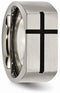 Brushed Grey Titanium 10mm Black Enamel Cross Band, Size 8.5