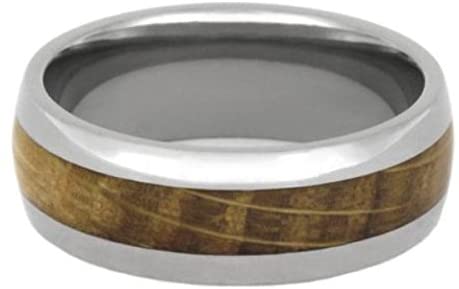Whiskey Barrel Oak Wood 8mm Titanium Comfort-Fit Band, Size 6.5