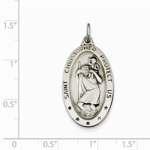 Sterling Silver Saint Christopher Medal Charm Pendant (35X17 MM)