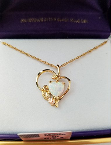 Ave 369 Created Opal Heart Cabochon Pendant Necklace, 10k Yellow Gold, 12k Green and Rose Gold Black Hills Gold Motif, 18''