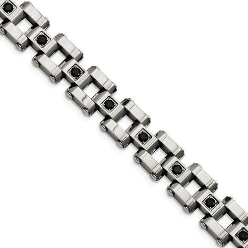 Men's Polished Stainless Steel Black Diamonds Bracelet 8.5" (1 Ctw)