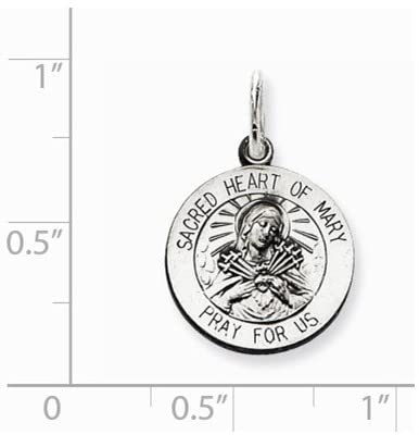 Sterling Silver Antiqued Sacred Heart of Mary Medal (22X15MM)