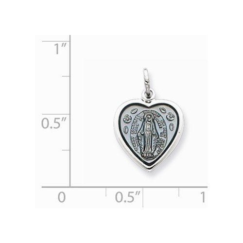 Rhodium-Plated Sterling Silver Miraculous Heart Medal (19X12MM)