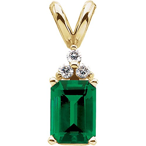 14k Yellow Gold Chatham Emerald and Diamond Pendant