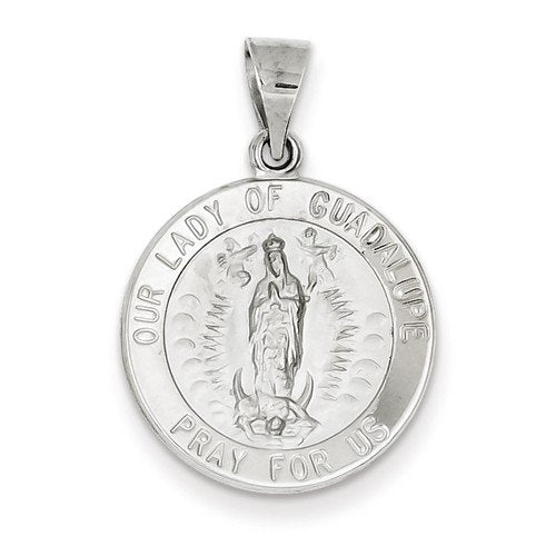 Rhodium-plated 14k White Gold Our Lady of Guadalupe Medal Pendant (21X18MM)