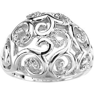 Sterling Silver Diamond Filigree Scroll Ring, Sizes 6, 7 (1/6 Cttw, GH Color, I1 Clarity)