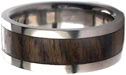 Ziricote Wood Inlay 8mm Comfort Fit Interchangeable Titanium Ring, Size 7.5