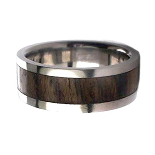 Ziricote Wood Inlay 8mm Comfort Fit Interchangeable Titanium Ring, Size 11