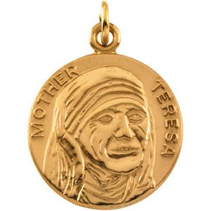 14k Yellow Gold Round Blessed Mother Teresa Medal (18 MM)