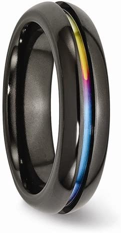 Black Titanium Rainbow Anodized 6mm Comfort-Fit Band, Size 6.5