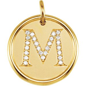 Diamond Initial "M" Round Pendant, 18k Yellow Gold-Plated Sterling Silver (0.125 Ctw, Color GH, Clarity I1)