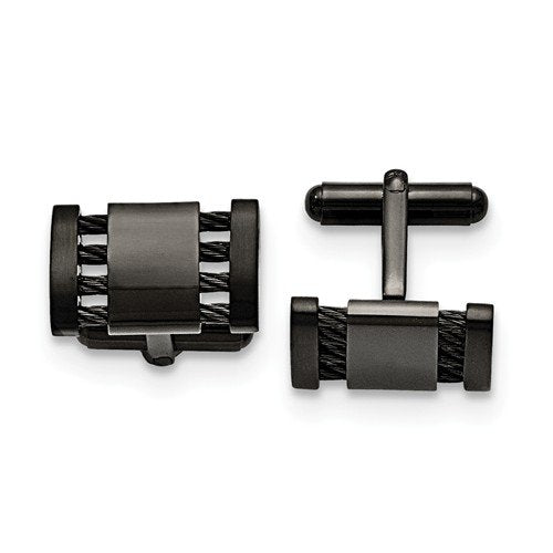IP- Plated Stainless Steel Polished Black Cuff Links, 10X18MM