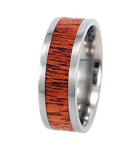 Koa Wood Inlay 8mm Comfort Fit Titanium Wedding Band, Size 10