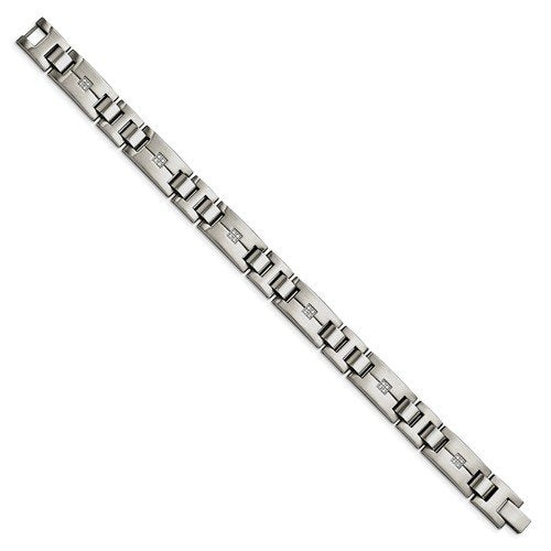 Men's Polished and Brushed Stainless Steel 12mm CZs Bracelet, 8.75"