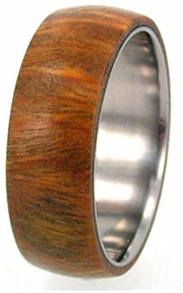 Lignum Vitae Wood Overlay 8mm Comfort Fit Titanium Ring, Size 6.5