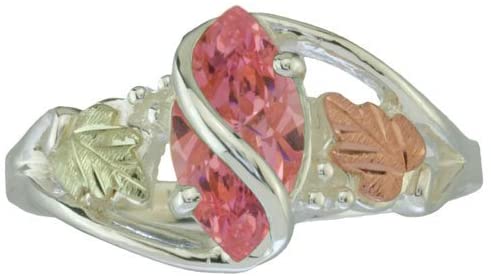 Marquise Pink CZ Ring, Sterling Silver, 12k Green and Rose Gold Black Hills Gold Motif, Size 8