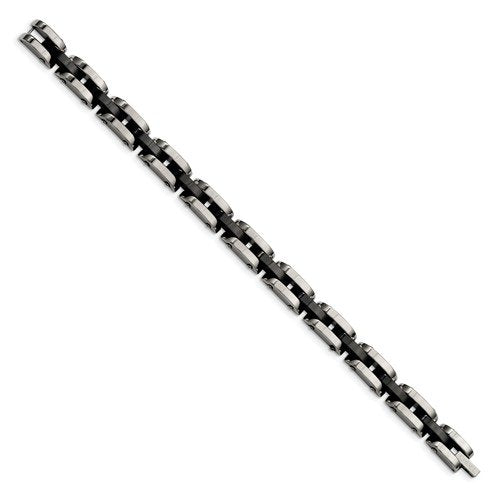 Men's Polished Stainless Steel 10mm Black Ceramic Bracelet, 8.5"