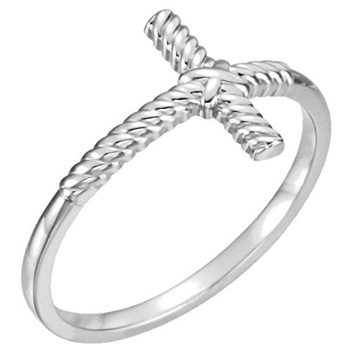 Sideways Rope Cross Continuum Sterling Silver Ring, Size 7