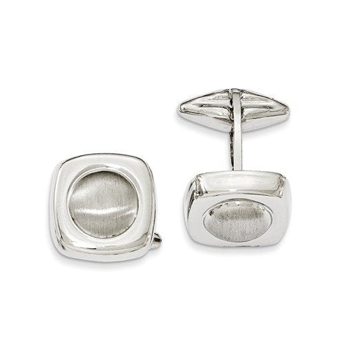 Sterling Silver Satin-Brushed Circle Center Cuff Links