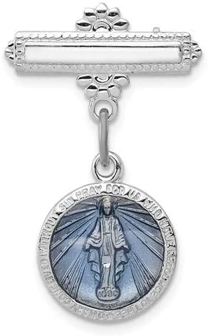 Rhodium-Plated Sterling Silver Miraculous Medal Pin (28X18MM)