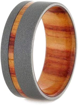 Sandblasted Titanium 8mm Comfort-Fit Tulipwood Sleeve Wedding Band Size 8.75