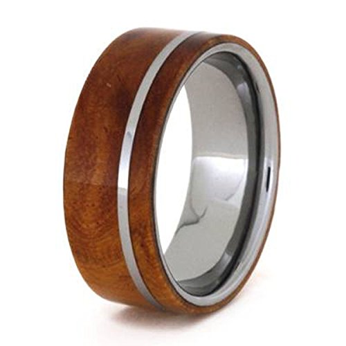 Ironwood Burl Exotic Wood Ring 8mm Comfort-Fit Tungsten Wedding Band, Size 9