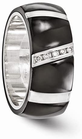 Edward Mirell Black Titanium and Sterling Silver Diamond 10mm Wedding Band (0.1 CT), Size 11.5