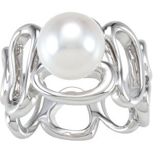 Freshwater Cultured White Pearl Ring, 9.50MM - 10MM, Sterling Silver, Size 6