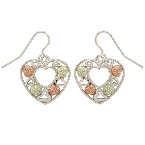 Heart Open-Work Earrings, Sterling Silver, 12k Green and Rose Gold Black Hills Gold Motif