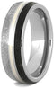 Gibeon Meteorite, Dinosaur Bone, 14k White Gold 7mm Titanium Comfort-Fit Wedding Band, Size 14.25