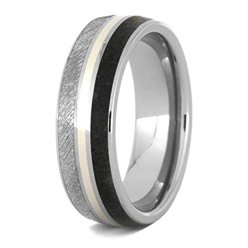 Gibeon Meteorite, Dinosaur Bone, 14k White Gold 7mm Titanium Comfort-Fit Wedding Band