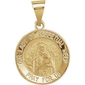 14k Yellow Gold Round Hollow Our Lady of Perpetual Help Medal (14.75 MM)