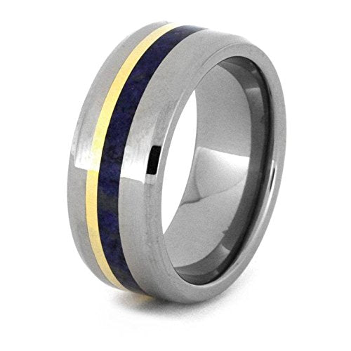 The Men's Jewelry Store (Unisex Jewelry) Lapis Lazuli, 18k Yellow Gold 8mm Titanium Comfort-Fit Wedding Band