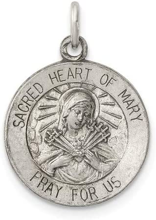 Sterling Silver Antiqued Sacred Heart of Mary Medal (22X15MM)