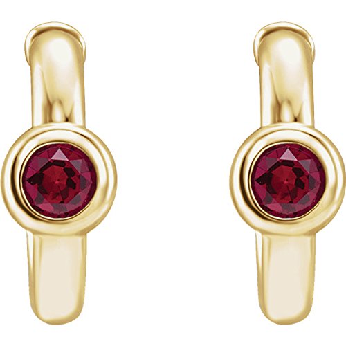 Chatham Created Ruby J-Hoop Earrings,14k Yellow Gold
