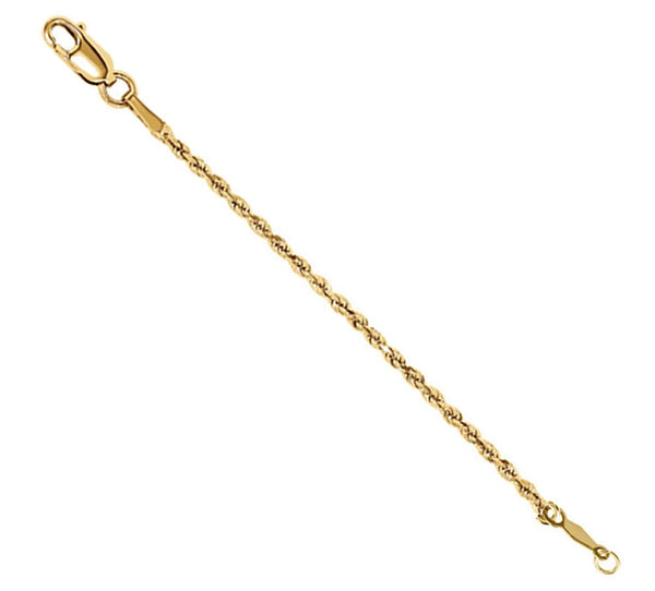 14k Yellow Gold 1.5mm Rope Chain Rope Extender Safety Chain Chain, 4"