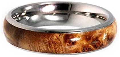 Black Ash Burl Wood Inlay 5mm Comfort-Fit Titanium Wedding Band, Size 10.75