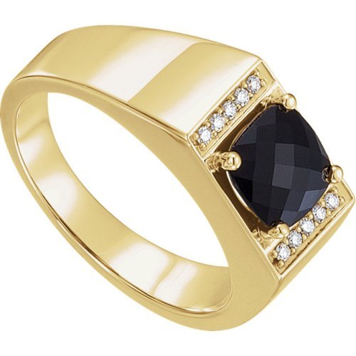 Men's Antique Square Checkerboard Onyx and Diamond Ring, 14k Yellow Gold (.10 Ctw, G-H Color, I1 Clarity)