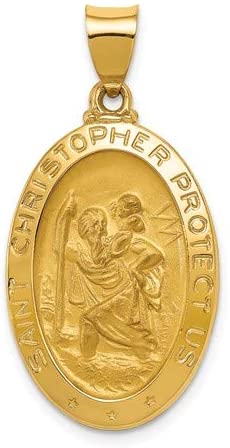 14k Yellow Gold Satin St. Christopher Medal Pendant (26X16 MM)