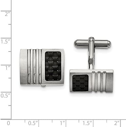 Stainless Steel, Brushed Black Carbon Fiber Inlay Rectangle Cuff Links, 78MMX32MM