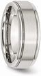 Men's Classic Brushed Stainless Steel, Ridged Edge 8mm Comfort-Fit Flat Band