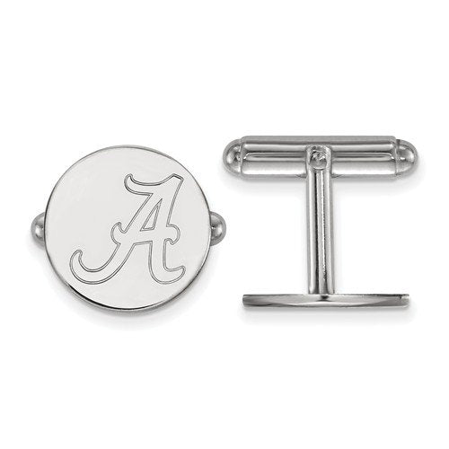 Rhodium-Plated Sterling Silver University Of Alabama Round Cuff Links, 16MM